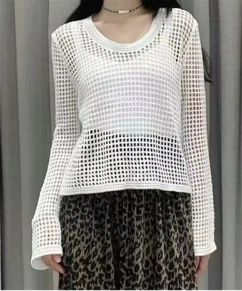 おしゃれスタ(オシャレスタ)の「ラウンドネックメッシュトップス(その他トップス・レディース・ホワイト/カーキ/アイボリー/ブラック・FREE)」の12枚目の写真