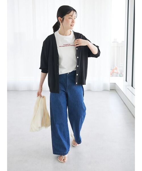 CRAFT STANDARD BOUTIQUE（クラフトスタンダードブティック）の「UVカット/接触冷感/洗える/Vネックニットカーディガン（カーディガン/ボレロ・レディース・ブラック/アイボリー/グレイッシュベージュ/レッド・FREE）」の6枚目の写真