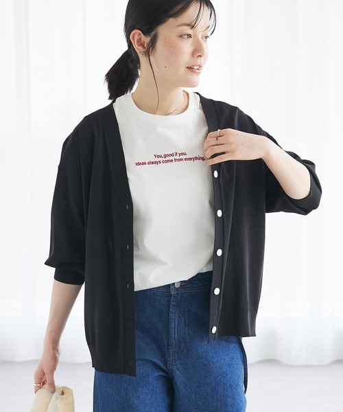 CRAFT STANDARD BOUTIQUE（クラフトスタンダードブティック）の「UVカット/接触冷感/洗える/Vネックニットカーディガン（カーディガン/ボレロ・レディース・ブラック/アイボリー/グレイッシュベージュ/レッド・FREE）」の3枚目の写真