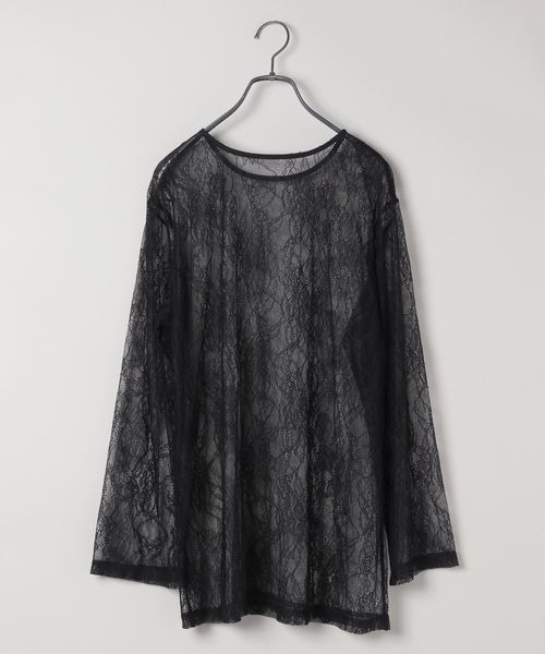 JEANASIS（ジーナシス）の「ラッセルレースシアープルオーバー/126844（Tシャツ/カットソー・レディース・ブラック/ホワイト・FREE）」の3枚目の写真