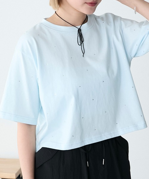 forksy.(フォルクシー)の「【forksy.】ビジュークロップドTシャツ(Tシャツ/カットソー・レディース・ブラック/ホワイト/ライトブルー・FREE)」の3枚目の写真
