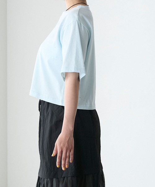 ビジュー ルーズ Tシャツ 2色 モノトーン トップス 韓国 nr9657 Never mind the XU / Chikashitsu+（ネバーマインド ザ エックス
