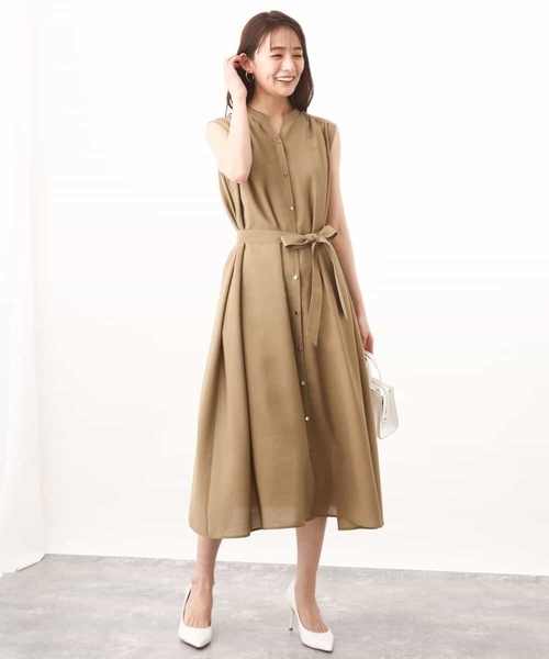 MK MICHEL KLEIN（エムケーミッシェルクラン）の「スキッパーカラー2wayワンピース/洗える（シャツワンピース・レディース・ベージュ/ライトブラウン・38）」の2枚目の写真