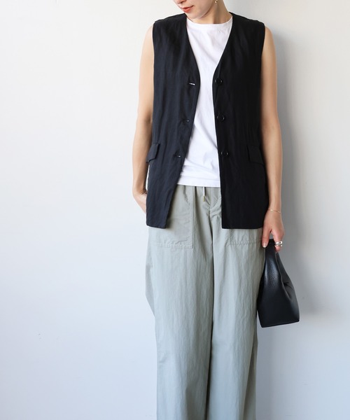TICCA - 美品 ティッカ TICCA リネン100 ノースリーブシャツ バックレースアップ 美品 ティッカ TICCA リネン100 ノースリーブシャツ バック