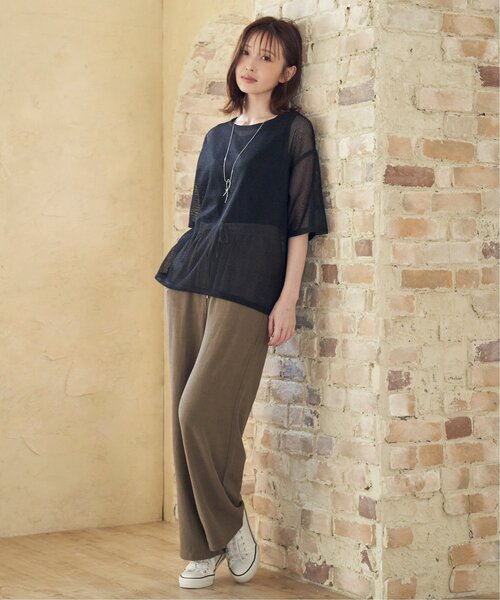 ikka（イッカ）の「【2点セット】メッシュレイヤードアンサンブル（Tシャツ/カットソー・レディース・ダークグリーン/オフホワイト/ブラック・L/M/S）」の22枚目の写真