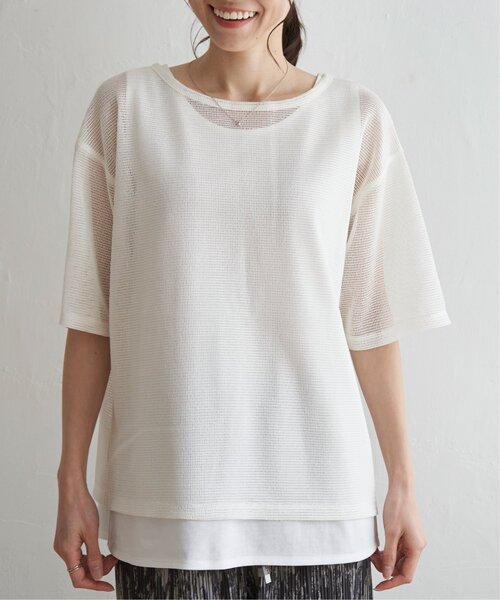 ikka（イッカ）の「【2点セット】メッシュレイヤードアンサンブル（Tシャツ/カットソー・レディース・ダークグリーン/オフホワイト/ブラック・L/M/S）」の11枚目の写真