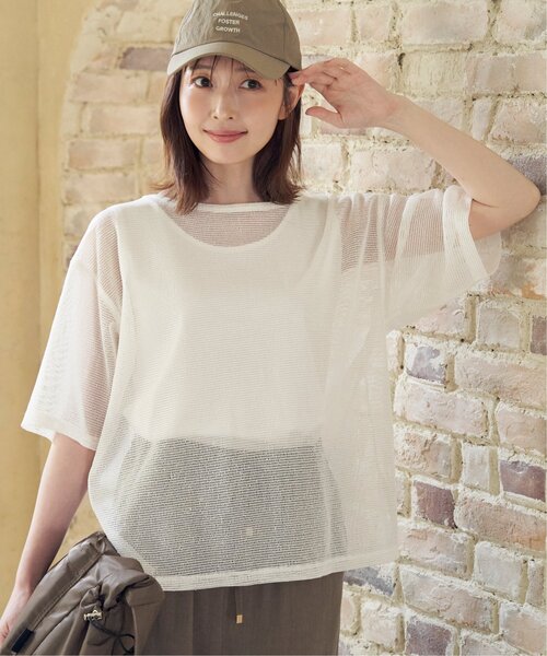 ikka（イッカ）の「【2点セット】メッシュレイヤードアンサンブル（Tシャツ/カットソー・レディース・ダークグリーン/オフホワイト/ブラック・L/M/S）」の6枚目の写真