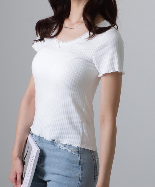 セール】フリル リボン 半袖 メロウ Tシャツ（Tシャツ