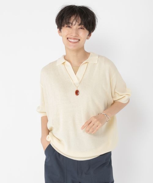 ☆まゆたん☆アルチビオ 半袖シャツ トップスのみ セール】《ウタオ》麻混半袖ポロニット（ポロシャツ）｜studio