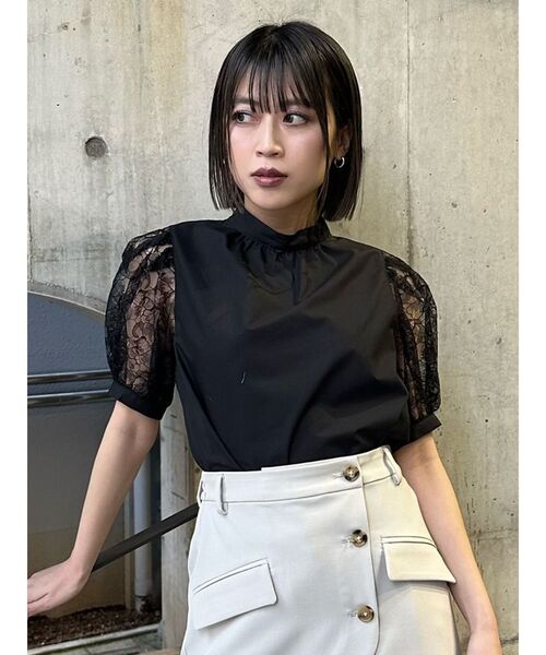 MURUA（ムルーア）の「レーススリーブブラウス（シャツ/ブラウス・レディース・ライム/オレンジ/ブラック・FREE）」の4枚目の写真