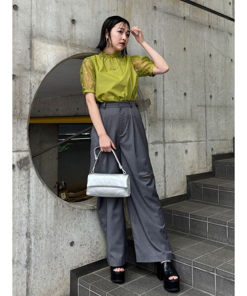 MURUA（ムルーア）の「レーススリーブブラウス（シャツ/ブラウス・レディース・ライム/オレンジ/ブラック・FREE）」の9枚目の写真