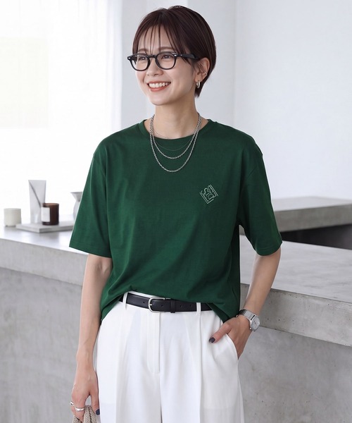 STYLE DELI(スタイルデリ)の「【Made in JAPAN】ポイントロゴTシャツ(Tシャツ/カットソー・レディース・ブラック/グリーン/ホワイト・FREE)」の4枚目の写真