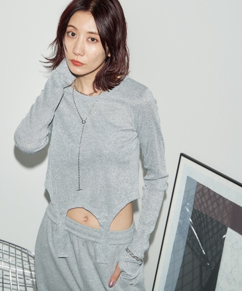 Auntie Rosa Holiday(アンティローザホリデー)の「サスペンダーデザインラメプルオーバー(Tシャツ/カットソー・レディース・グレー/サックスブルー・FREE)」の2枚目の写真