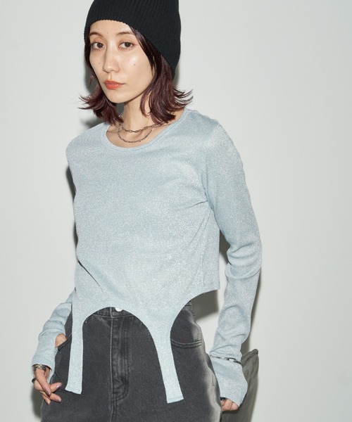 Auntie Rosa Holiday(アンティローザホリデー)の「サスペンダーデザインラメプルオーバー(Tシャツ/カットソー・レディース・グレー/サックスブルー・FREE)」の7枚目の写真