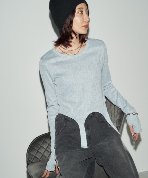 Auntie Rosa Holiday(アンティローザホリデー)の「サスペンダーデザインラメプルオーバー(Tシャツ/カットソー・レディース・グレー/サックスブルー・FREE)」の4枚目の写真