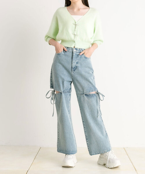 OLIVE des OLIVE(オリーブデオリーブ)の「リボンビジュー付カーディガン(カーディガン/ボレロ・レディース・ミント/サックスブルー/オフホワイト/ブラック・FREE)」の9枚目の写真