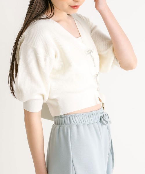 OLIVE des OLIVE(オリーブデオリーブ)の「リボンビジュー付カーディガン(カーディガン/ボレロ・レディース・ミント/サックスブルー/オフホワイト/ブラック・FREE)」の17枚目の写真