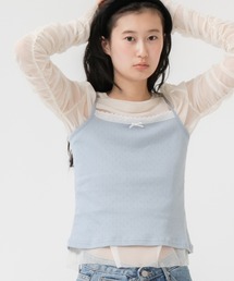 チュールレイヤードシアーリブ長袖カットソー / 2枚セット ロンT シアートップス シアーカットソー 秋服 春服 透け感 オケージョン