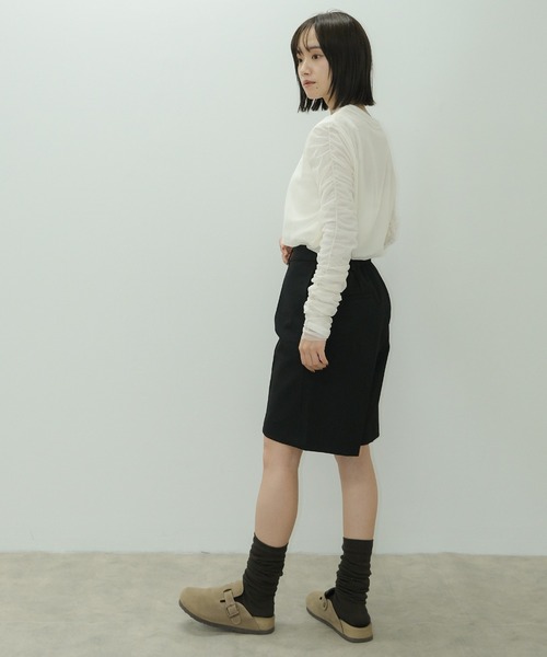 HEILIS(ヘイリス)の「チュールレイヤードシアーリブ長袖カットソー / 2枚セット ロンT シアートップス シアーカットソー 秋服 春服 透け感 オケージョン(Tシャツ/カットソー・レディース・ブラック/オフホワイト/ライトグレー・FREE)」の7枚目の写真