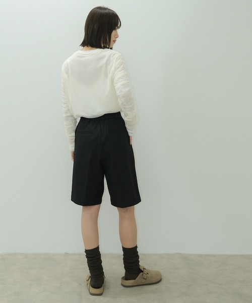 HEILIS(ヘイリス)の「チュールレイヤードシアーリブ長袖カットソー / 2枚セット ロンT シアートップス シアーカットソー 秋服 春服 透け感 オケージョン(Tシャツ/カットソー・レディース・ブラック/オフホワイト/ライトグレー・FREE)」の8枚目の写真