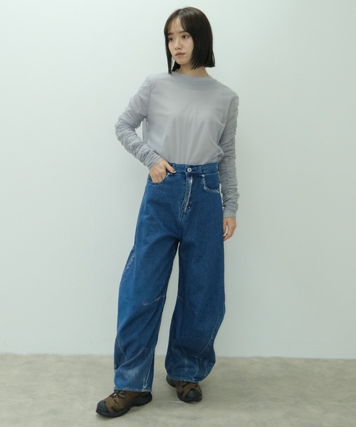 HEILIS(ヘイリス)の「チュールレイヤードシアーリブ長袖カットソー / 2枚セット ロンT シアートップス シアーカットソー 秋服 春服 透け感 オケージョン(Tシャツ/カットソー・レディース・ブラック/オフホワイト/ライトグレー・FREE)」の17枚目の写真