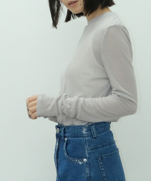 HEILIS(ヘイリス)の「チュールレイヤードシアーリブ長袖カットソー / 2枚セット ロンT シアートップス シアーカットソー 秋服 春服 透け感 オケージョン(Tシャツ/カットソー・レディース・ブラック/オフホワイト/ライトグレー・FREE)」の20枚目の写真