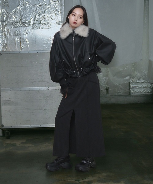 HARE(ハレ)の「TRカットオフナロースカート(HARE)(スカート・レディース・ブラック/バーガンディー・FREE)」の5枚目の写真