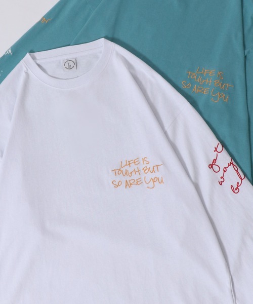 SITRY(シトリー)の「Hand Drawn Illustration Embroidery Heavy Weight T-shirt/オーバーサイズ 手描きイラスト 総柄刺繍 ヘビーウェイト ロンT 長袖Tシャツ(Tシャツ/カットソー・レディース・マスタード/チャコール/ホワイト/ターコイズブルー・L/M)」の2枚目の写真