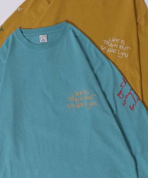 SITRY(シトリー)の「Hand Drawn Illustration Embroidery Heavy Weight T-shirt/オーバーサイズ 手描きイラスト 総柄刺繍 ヘビーウェイト ロンT 長袖Tシャツ(Tシャツ/カットソー・レディース・マスタード/チャコール/ホワイト/ターコイズブルー・L/M)」の4枚目の写真