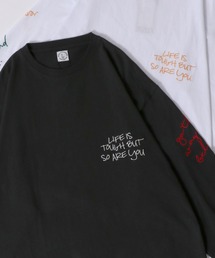 Hand Drawn Illustration Embroidery Heavy Weight T-shirt/オーバーサイズ 手描きイラスト 総柄刺繍 ヘビーウェイト ロンT 長袖Tシャツ