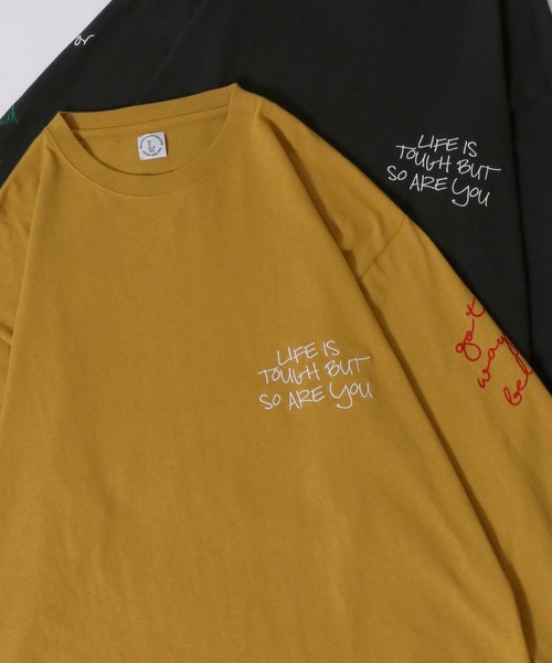 SITRY(シトリー)の「Hand Drawn Illustration Embroidery Heavy Weight T-shirt/オーバーサイズ 手描きイラスト 総柄刺繍 ヘビーウェイト ロンT 長袖Tシャツ(Tシャツ/カットソー・レディース・マスタード/チャコール/ホワイト/ターコイズブルー・L/M)」の1枚目の写真