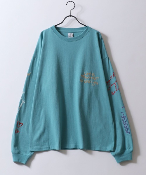 SITRY(シトリー)の「Hand Drawn Illustration Embroidery Heavy Weight T-shirt/オーバーサイズ 手描きイラスト 総柄刺繍 ヘビーウェイト ロンT 長袖Tシャツ(Tシャツ/カットソー・レディース・マスタード/チャコール/ホワイト/ターコイズブルー・L/M)」の12枚目の写真