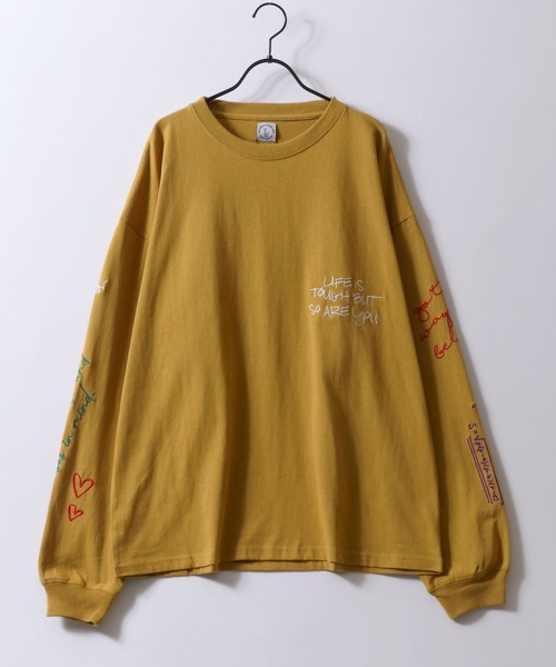 SITRY(シトリー)の「Hand Drawn Illustration Embroidery Heavy Weight T-shirt/オーバーサイズ 手描きイラスト 総柄刺繍 ヘビーウェイト ロンT 長袖Tシャツ(Tシャツ/カットソー・レディース・マスタード/チャコール/ホワイト/ターコイズブルー・L/M)」の11枚目の写真