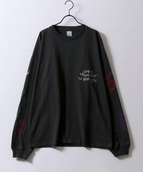 SITRY(シトリー)の「Hand Drawn Illustration Embroidery Heavy Weight T-shirt/オーバーサイズ 手描きイラスト 総柄刺繍 ヘビーウェイト ロンT 長袖Tシャツ(Tシャツ/カットソー・レディース・マスタード/チャコール/ホワイト/ターコイズブルー・L/M)」の13枚目の写真