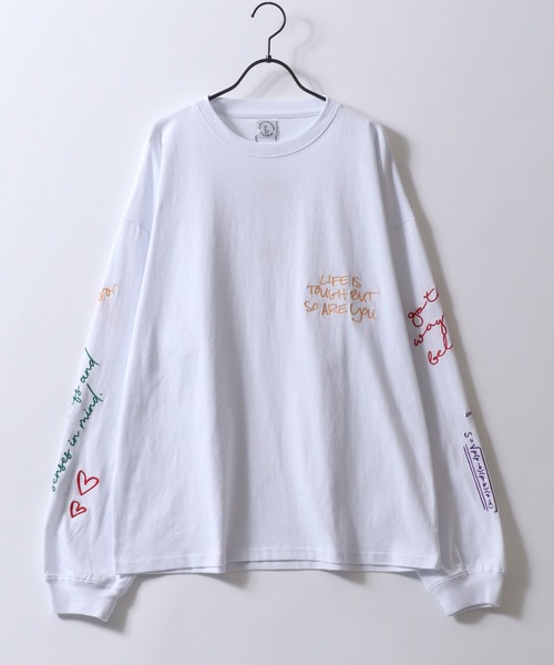 SITRY(シトリー)の「Hand Drawn Illustration Embroidery Heavy Weight T-shirt/オーバーサイズ 手描きイラスト 総柄刺繍 ヘビーウェイト ロンT 長袖Tシャツ(Tシャツ/カットソー・レディース・マスタード/チャコール/ホワイト/ターコイズブルー・L/M)」の14枚目の写真