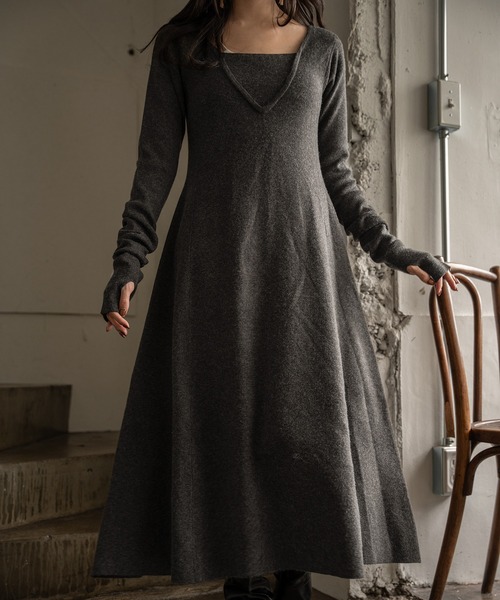 mideal（マイディール）の「lady knit onepiece / レディーニットワンピース（ワンピース・レディース・チャコールグレー/ベージュ・FREE）」の6枚目の写真