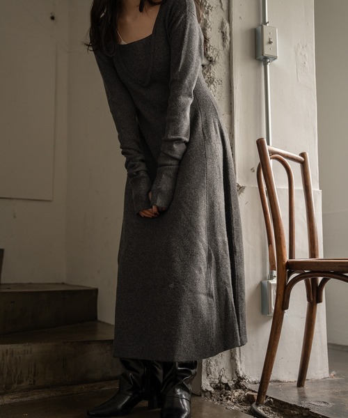 mideal（マイディール）の「lady knit onepiece / レディーニットワンピース（ワンピース・レディース・チャコールグレー/ベージュ・FREE）」の3枚目の写真