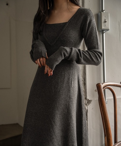 mideal（マイディール）の「lady knit onepiece / レディーニットワンピース（ワンピース・レディース・チャコールグレー/ベージュ・FREE）」の5枚目の写真