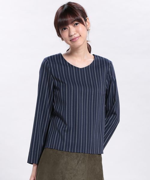 ROPE' PICNIC（ロペピクニック）の「ツイルストライププルオーバー（シャツ/ブラウス・レディース・キャメル/ネイビー/オフホワイト・38）」の2枚目の写真