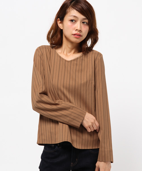 ROPE' PICNIC（ロペピクニック）の「ツイルストライププルオーバー（シャツ/ブラウス・レディース・キャメル/ネイビー/オフホワイト・38）」の13枚目の写真