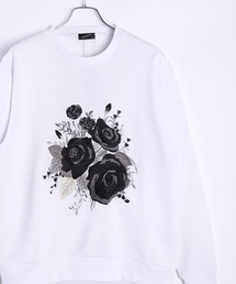 ストレッチ裏起毛 薔薇柄 バラ刺繍長袖トレーナー
