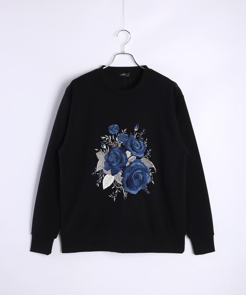 WESTSEA（ウエストシー）の「ストレッチ裏起毛 薔薇柄 バラ刺繍長袖トレーナー（スウェット・メンズ・ブラック系その他/ブラック/ホワイト・L/M）」の12枚目の写真