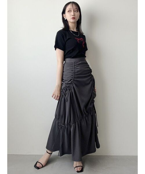 dazzlin（ダズリン）の「ギャザーリボンストリングマーメイド（スカート・レディース・チャコールグレー/ブラック/その他1・MEDIUM/SMALL/X-SMALL）」の7枚目の写真