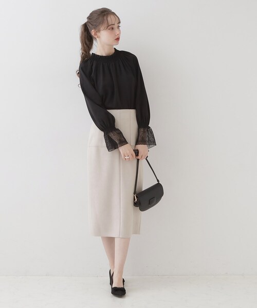 couture brooch（クチュールブローチ）の「◆【理想的な縦ライン・美脚効果】フェイクスエードダンボールスカート（スカート・レディース・ピンク系その他/チャコールグレー/ライトグレー・36/38/40/42）」の4枚目の写真