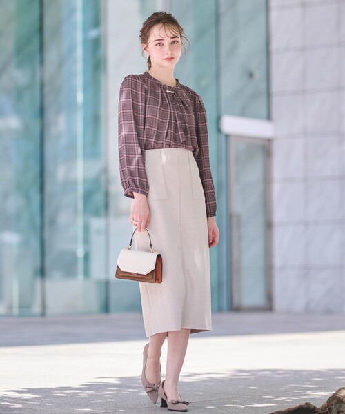 couture brooch（クチュールブローチ）の「◆【理想的な縦ライン・美脚効果】フェイクスエードダンボールスカート（スカート・レディース・ピンク系その他/チャコールグレー/ライトグレー・36/38/40/42）」の3枚目の写真