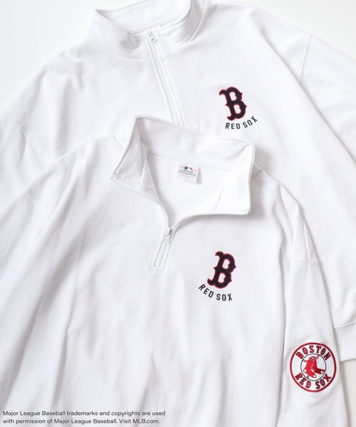 【セール】MLB/メジャーリーグベースボール オーバーサイズ 裏毛 ロゴ ワンポイント刺繍 ハーフジップ スウェット トレーナー/レディース メンズ（スウェット）｜MLB（メジャーリーグベースボール）