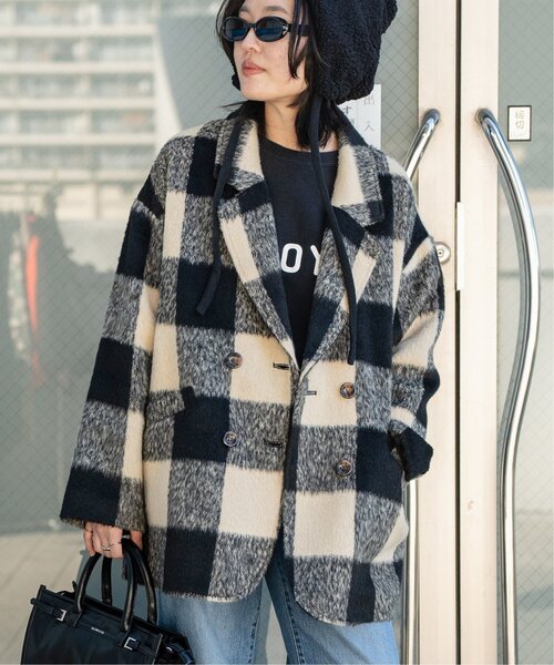 VENCEEXCHANGE（ヴァンスエクスチェンジ）の「チェックミドル丈ジャケット（テーラードジャケット・レディース・ブラウン/ブラック・M）」の4枚目の写真