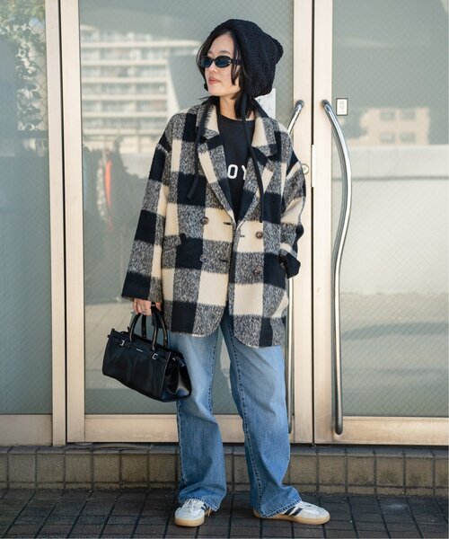 VENCEEXCHANGE（ヴァンスエクスチェンジ）の「チェックミドル丈ジャケット（テーラードジャケット・レディース・ブラウン/ブラック・M）」の6枚目の写真