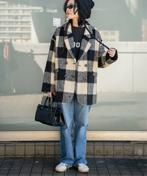 VENCEEXCHANGE（ヴァンスエクスチェンジ）の「チェックミドル丈ジャケット（テーラードジャケット・レディース・ブラウン/ブラック・M）」の7枚目の写真