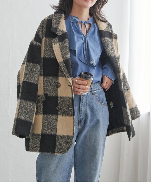 VENCEEXCHANGE（ヴァンスエクスチェンジ）の「チェックミドル丈ジャケット（テーラードジャケット・レディース・ブラウン/ブラック・M）」の8枚目の写真